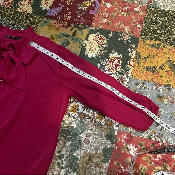 New York & Company Plum Semi Sheer Tie Neck Bow Blouse READ - Picture 13 of 14